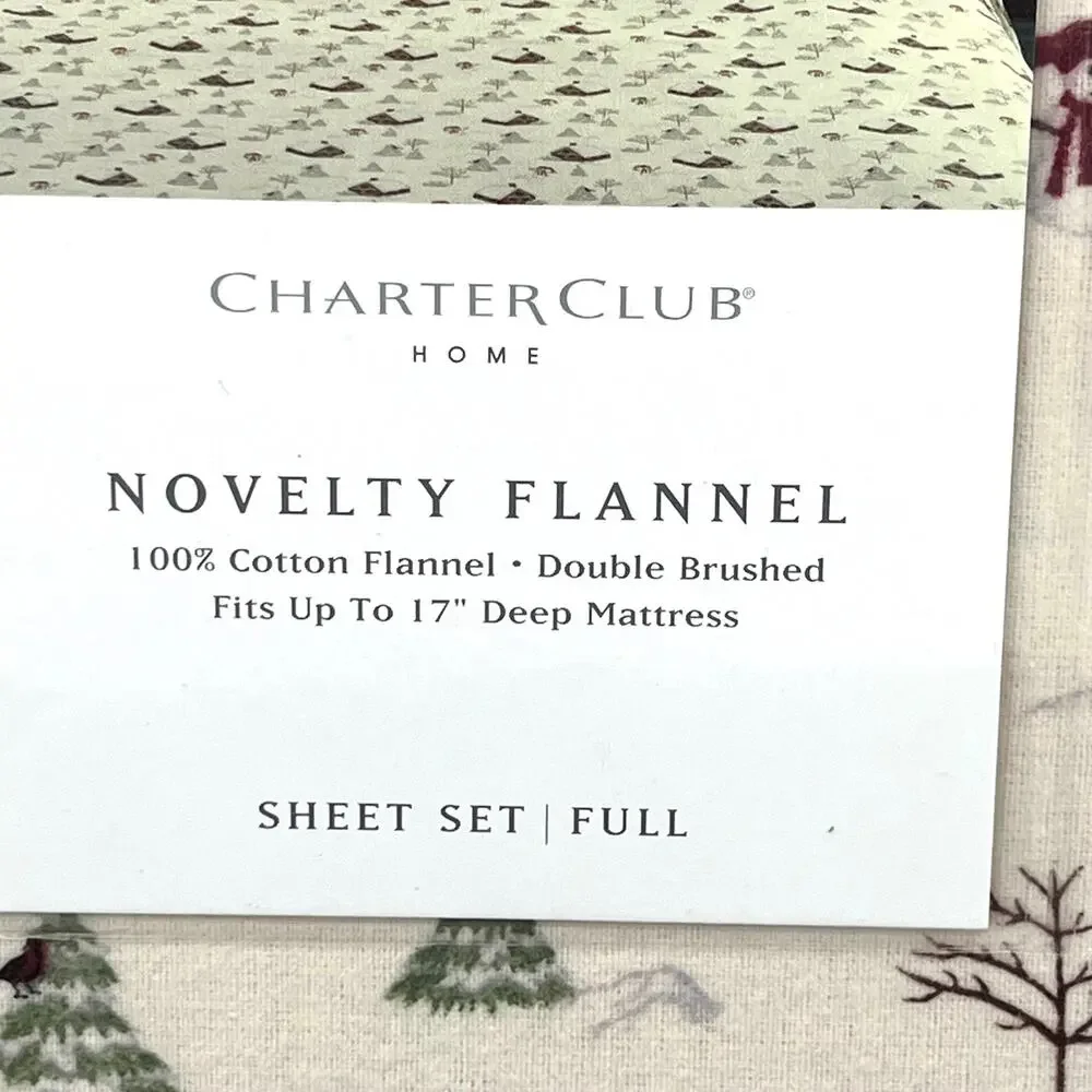 Charter Club Novelty Flannel fit 17” deep mattress - cabin and snowmen